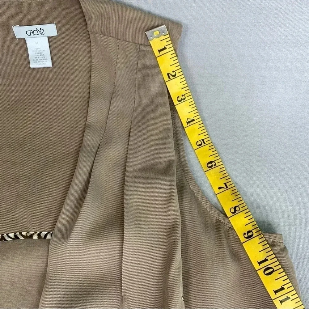 Cache Silk Blend Sleeveless Open Front Studded Vest Women Size M Brown Waterfall
